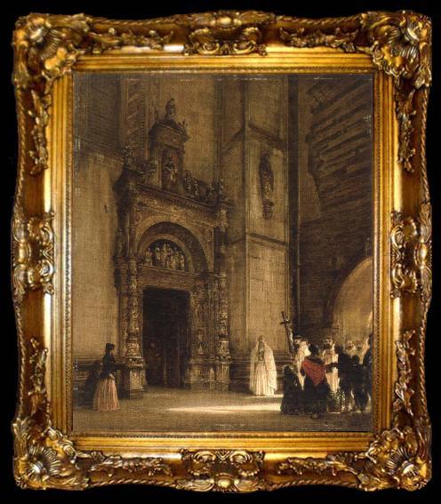 framed  rudolph von alt side portal of como cathedral, ta009-2